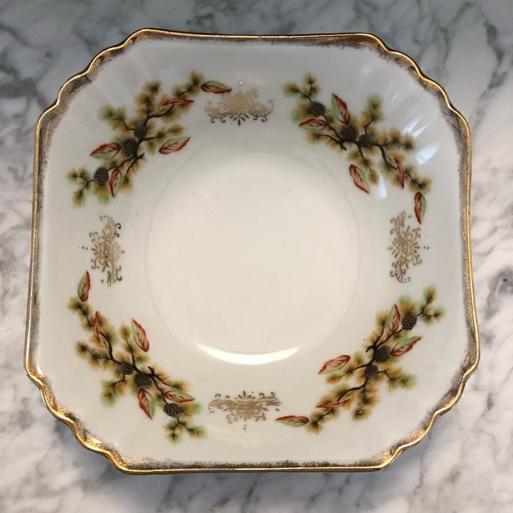 Vintage Square Gold Accented Bowl